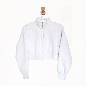 Aritzia TNA Fleece White Cropped Quarter-Zip Fleece Sweater - Size XS